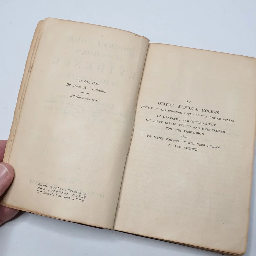 Wigmores Pocket Code of Evidence Law 1st Ed 1910 Antique Book w Inscriptions SEE
